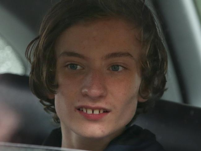 SYDNEY, AUSTRALIA - NewsWire Photos JANUARY 28, 2021:  Missing teen Leif Courtney pictured in the back seat of the car just after being found. Missing teen Leif Courtney, aged 13 has been found by the water in a house boat by the Mooney Mooney wharf.Picture: NCA NewsWire / Damian Shaw