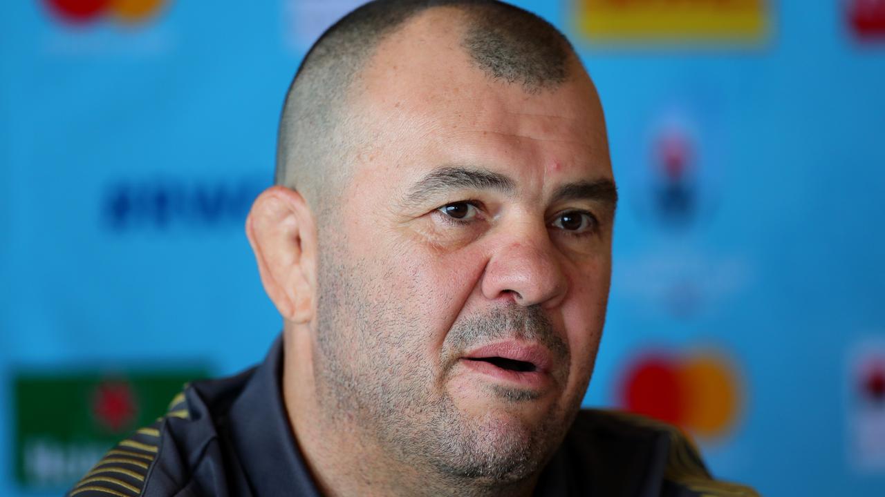 Michael Cheika speaks to the media during a Rugby World Cup press conference.