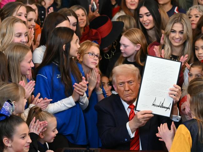 US President Donald Trump signs the No Men in Women's Sports Executive Order. Photo by ANDREW CABALLERO-REYNOLDS / AFP