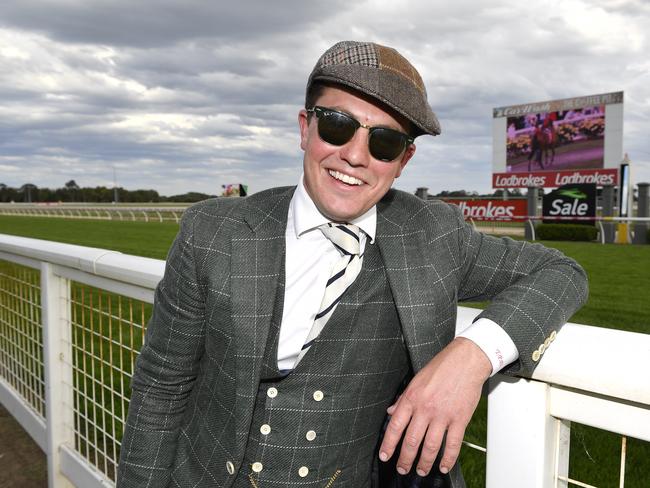 Ladbrokes Sale Cup. Racegoers are pictured attending Cup Day horse races at Sale Turf Club, Sunday 27th October 2024. Fashions on the field winner Tommy Dwyer. Picture: Andrew Batsch