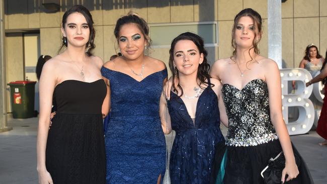 Jessie Glenbar, Hiki Herata-Tumai, Destiny McHarg, and Mikaela McInnes at the 2021 Bundamba State Secondary College year 12 formal, Ipswich Turf Club 17th of November 2021. Picture: Jessica Baker