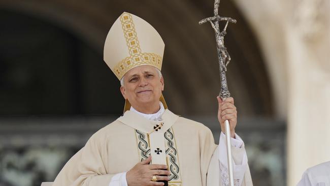 Pope Leo at his inauguration mass. Picture: AP Photo