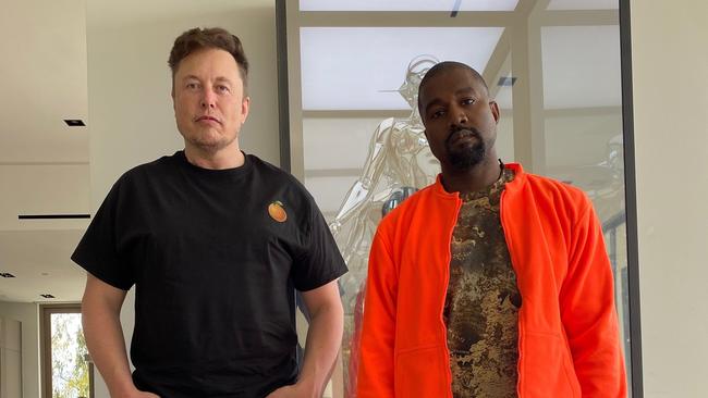 Elon Musk, left, with rapper Kanye West. Picture: Twitter