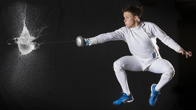 Isaac Hayes warms up for the Australian Fencing Championships in Melbourne. Picture: Michael Klein