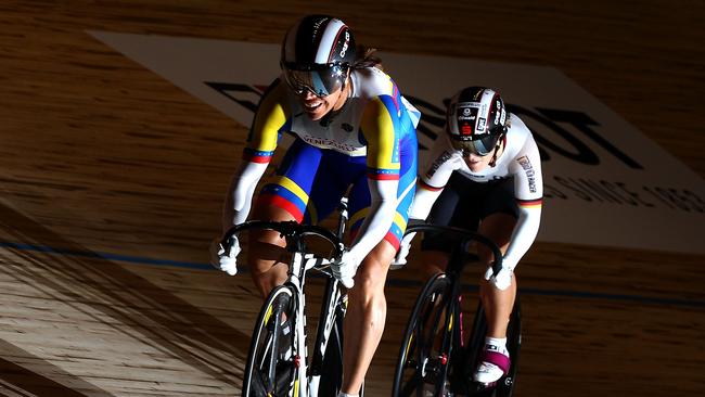 Daniela Grelui Larreal Chirinos leads Kristina Vogel of Germany at Melbourne’s Hisense Arena in 2012. Photo by Mark Dadswell/Getty Images