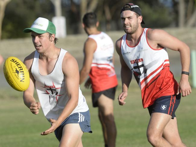 Wimmera: Horsham Saints’ Sam Clyne (pictured, left) won the Toohey Medal. Picture: Greg Scullin