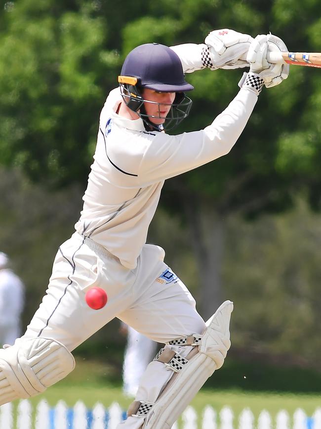 Brisbane Grammar School batsman Matthew Lockhart square drives. Picture, John Gass