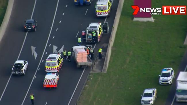 Emergency services were called to the scene just after 2pm. Picture: 7 News