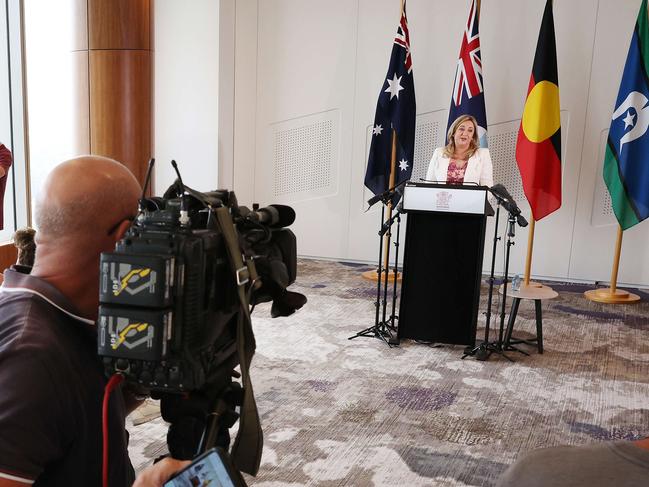 Premier Annastacia Palaszczuk announcing her retirement from politics, 1 William Street, Brisbane. Picture: Liam Kidston