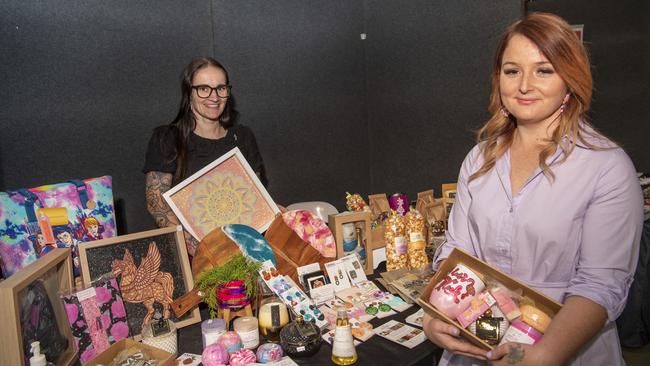 CREATIVE MINDS: Rebecca Santillan and Sarah Oberhardt from The Handmade Collective at the Toowoomba Chamber of Commerce’s Small Business Exchange. Picture: Nev Madsen.