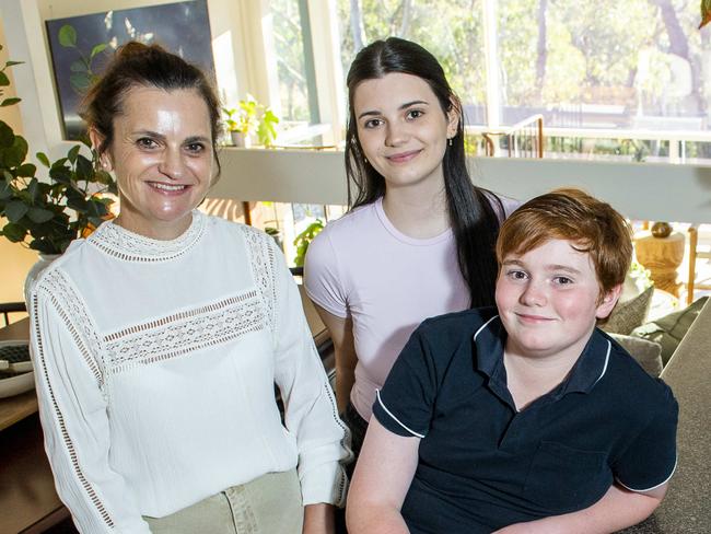 Gerri Saunders and children Ruby Saunders,19 and Beau Britton,12, at their Bridgewater Home they have on the market.Thursday,May,1,2025.Picture Mark Brake