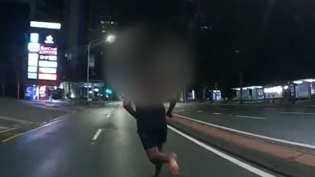 Bodyworn camera footage captured Christopher Ioane, 21, fleeing from police in Surfers Paradise. Picture: Queensland Police Service