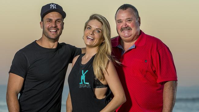 Beau Ryan, Erin Molan and Darryl Brohman at Surfers Paradise ahead of them filming the Footy Show on the Gold Coast. Picture: Jerad Williams