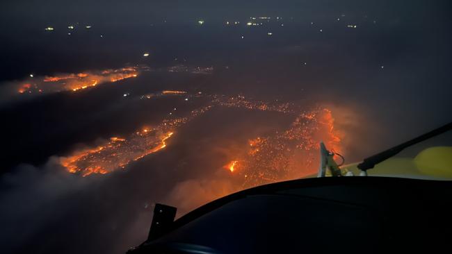 An aerial view of the bushfires burning in Tara, Queensland. Picture: Facebook/ Lifeflight