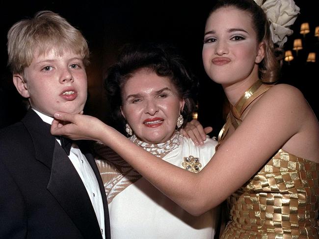 Ivana plays up to the camera with grandmother Maria Zelnicek (Ivana’s mother) with brother Eric at Ivana’s wedding to Riccardo Mazzucchelli. Picture: John Roca/NY Daily News Archive via Getty Images