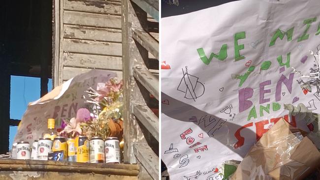 Tributes left at the scene of a house fire in Garbutt. Picture: GoFundMe