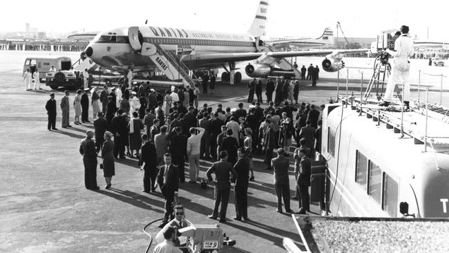 The first Qantas 707 arrives in Sydney on July 5, 1959. Picture: Qantas