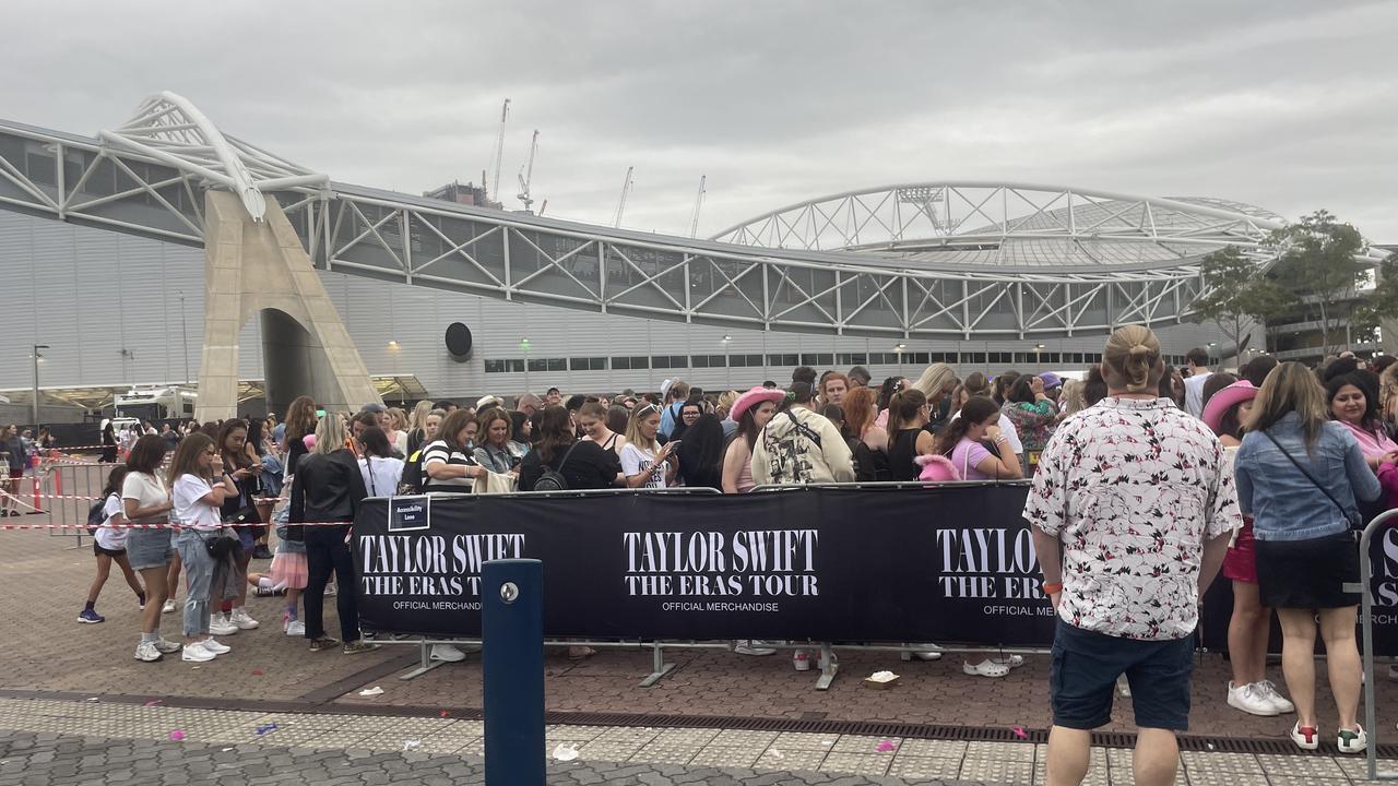 Fans missing the opening act to score some Tay Tay merch. Picture: Mary Madigan/news.com.au