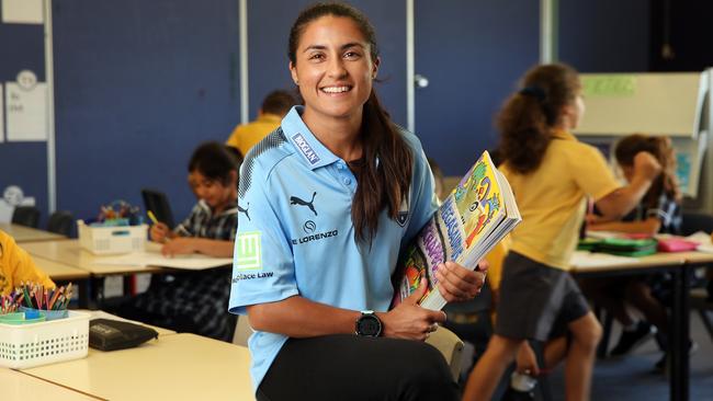 Sydney FC W-League captain Teresa Polias teaching at McCallums Hill Public School, Roselands. Picture: Richard Dobson