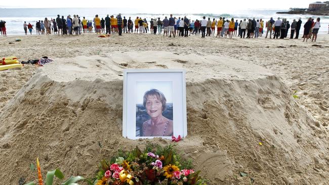 More than 500 friends, family and surf club members gathered for a memorial service in 2014 to farewell Christine Armstrong who was taken in a shark while swimming near the wharf.