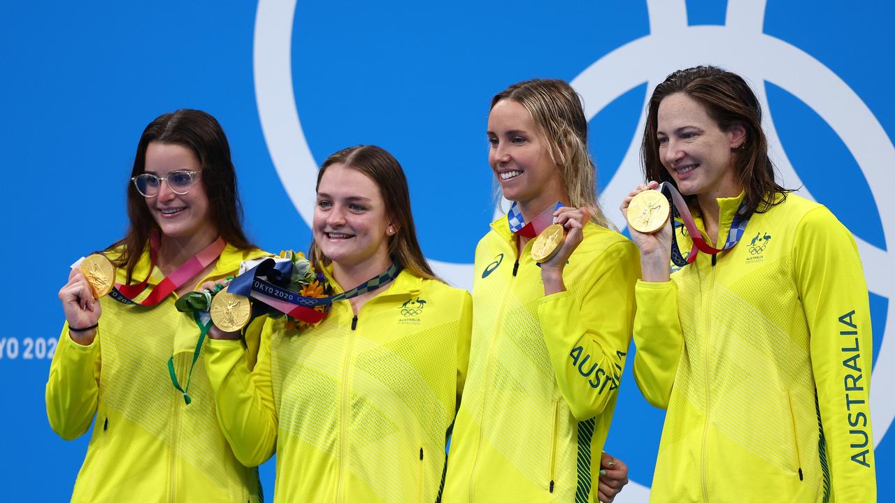 Gold medalist Kaylee McKeown, Chelsea Hodges, Emma McKeon and Cate Campbell in Tokyo