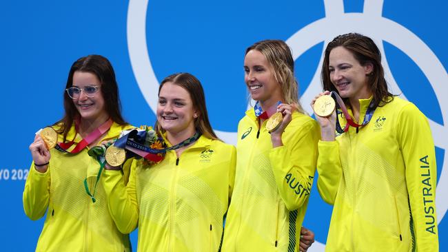 Gold medalist Kaylee McKeown, Chelsea Hodges, Emma McKeon and Cate Campbell in Tokyo