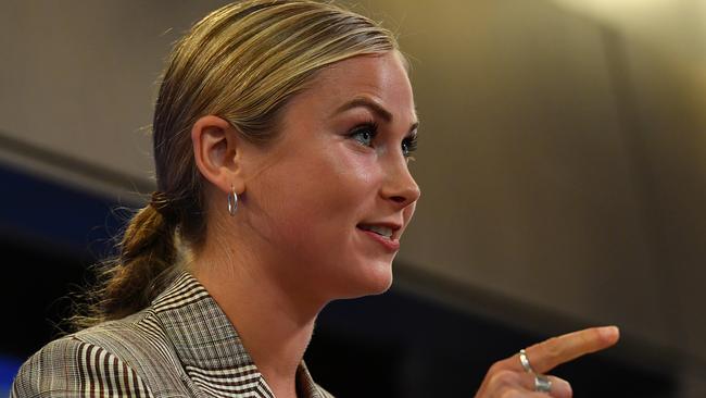 Grace Tame speaks at the National Press Club on March 3. Picture: Sam Mooy/Getty Images