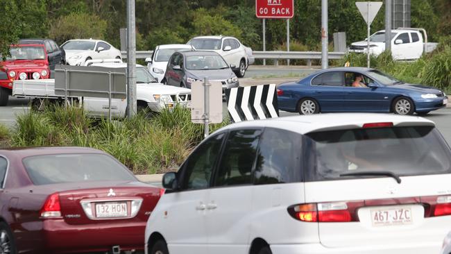 Traffic build-up around the Coomera exit on the M1. Pic Jono Searle.