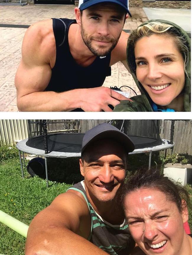 Celeste Barber and her husband Api Robin impersonate Chris Hemsworth and Elsa Pataky. Picture: Instagram