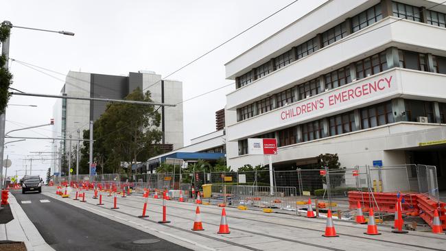 Sydney Children’s Hospital emergency department with the light rail work at the entrance. Picture: Jonathan Ng