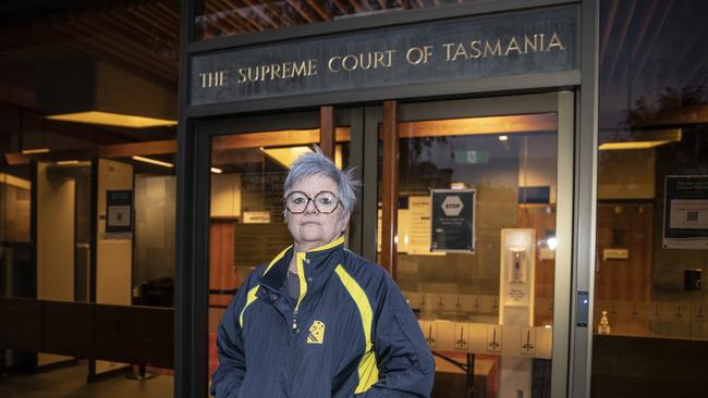 Rosie Crumpton-Crook President Neil Fraser Support Group leaves the Supreme Court in Hobart. Picture Eddie Safarik