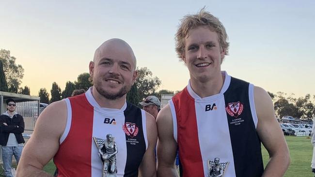 Caleb Edmead (left) has dominated for Two Wells this year. Picture: Adelaide Plains Football League