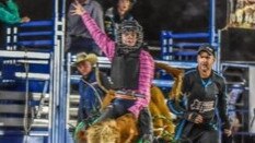 Charlotte "Charli" Holloway, 11, is as much of a princess as she is fearless and shows no remorse in competing against the boys in mini bull riding. PHOTO: Supplied