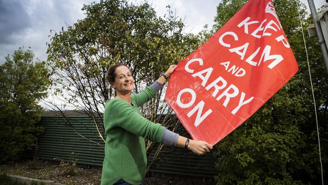 Ursula Dalton of Huntingfield with her Keep Calm and Carry On flag. Picture: RICHARD JUPE