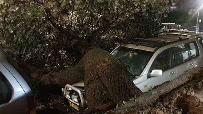 A car fell on to a parked car in Bondi. Picture: Facebook