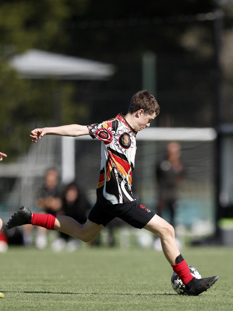 Archie Kellett, U14 Boys NAIDOC Cup at Lake Macquarie Regional Football Facility. Picture: Michael Gorton