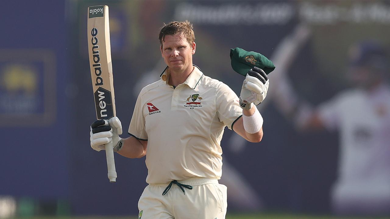 Steve Smith celebrates scoring his 36th Test century. (Photo by Robert Cianflone/Getty Images)