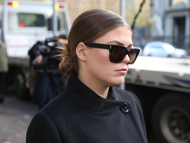 The real Belle Gibson leaving court in 2019. Picture: David Crosling