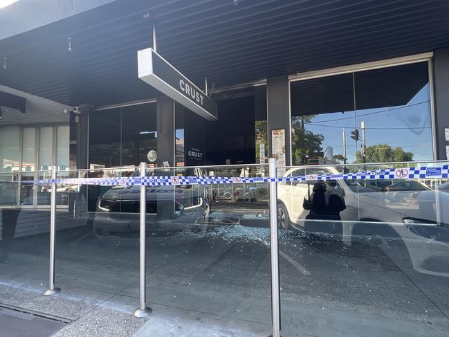 Police are investigating a suspicious fire at Crust Pizza Essendon after a blaze on Napier St. on Monday April 8 2024 about 4am. Picture: Himangi Singh