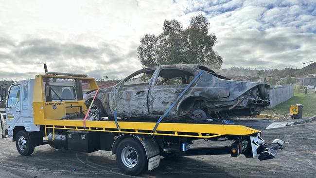 A burnt out car at Clarendon Vale. Image: Simon McGuire.