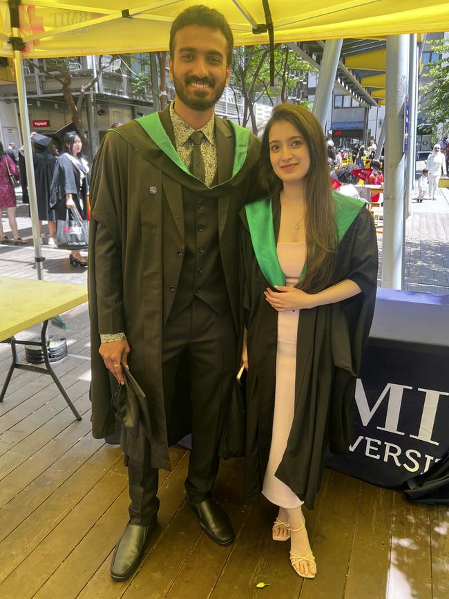 Shubham (Master of Information Technology) and Shruti Khosla (Master of Information Technology at the RMIT University graduation day on Wednesday, December 18, 2024. Picture: Jack Colantuono