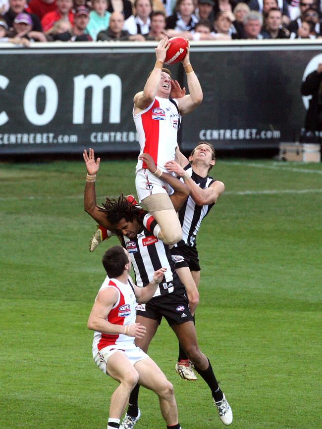 One angle of Brendon Goddard’s famous mark during the 2010 Grand Final.