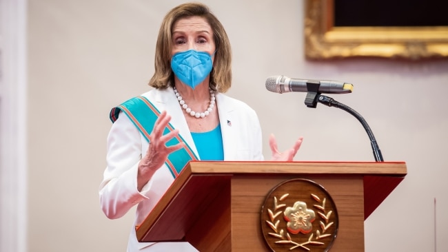 Speaker of the U.S. House Of Representatives Nancy Pelosi, speaks at the president's office on August 03, 2022 in Taipei, Taiwan. Photo by Handout/Getty Images.