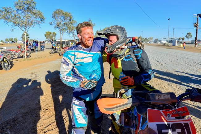 Finishing the 2019 Tatts Finke Desert Race was cause for celebration. Pic: MATT HENDERSON