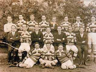 Roma Cities Rugby League Club 1914, second from the left, Ernest 'Noog' Holloway, and third from the right, Henry 'Chick' Holloway and seated Second from the left - Arthur Miscamble. Picture: Brian Gilroy