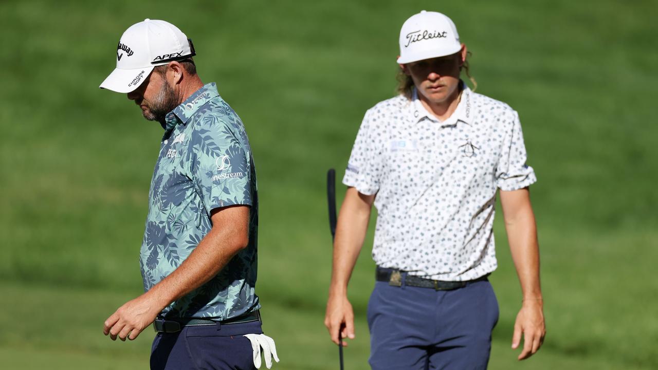 Aussies Marc Leishman of Australia and Cameron Smith prior to the US Open in Massachusetts. Picture: Rob Carr/Getty Images/AFP
