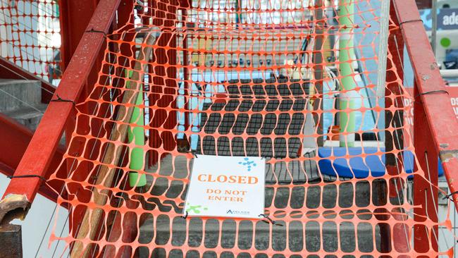 Corrosion and crumbling concrete at the Adelaide Aquatic Centre in North Adelaid. Picture: Brenton Edwards