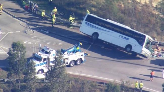 The Linq bus was taking the curve on a roundabout when it overturned. Photo: 9 News