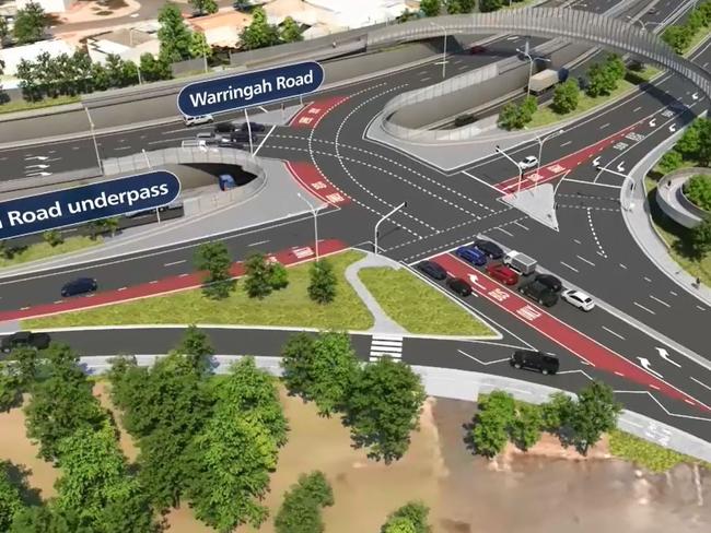 An artists impression of upgrades to Warringah Rd in Frenchs Forest in time for the Northern Beaches Hospital.