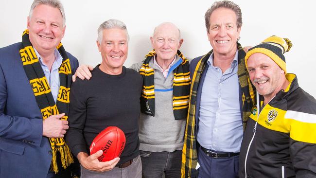 Richmond's 1980 premiership heroes Michael Roach, Geoff Raines, Kevin Bartlett, Captain Bruce Monteath and Dale Weightman. Picture: Mark Stewart